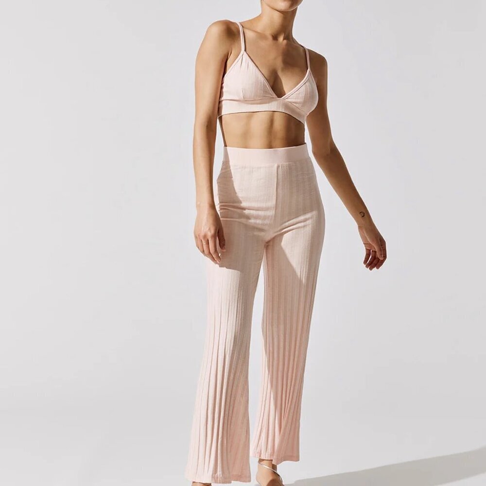 Jonathan Simkhai 2 Piece SET Ribbed.Bralette and Wide Leg Pant in Rosebud Size S - Picture 2 of 7